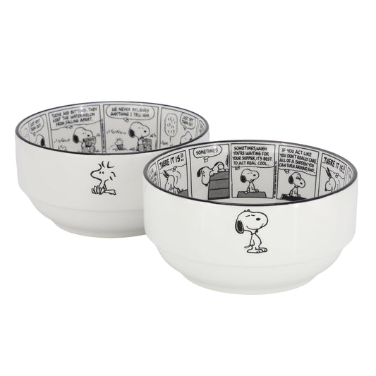 Peanuts Sunday Strips 2 Piece 6 Inch Round Fine Ceramic Bowl Set in White