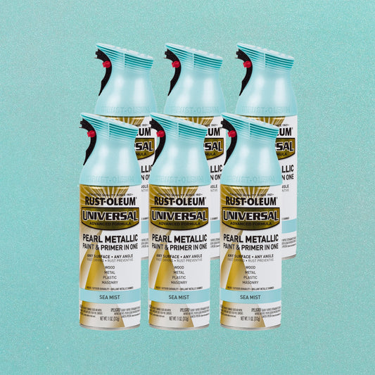 6 Pack, Pearl Sea Mist, Rust-Oleum Universal All Surface Interior/Exterior Metallic Spray Paint-301551, 11 oz