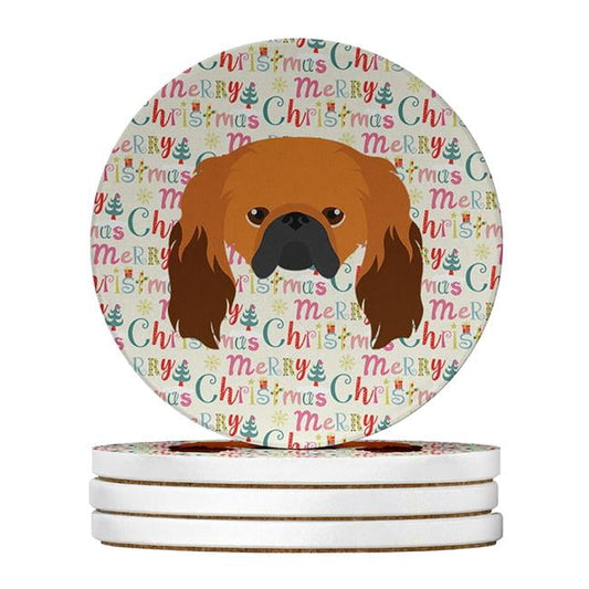Pekingese Merry Christmas Large Sandstone Coasters Pack of 4 4 in x 4 in
