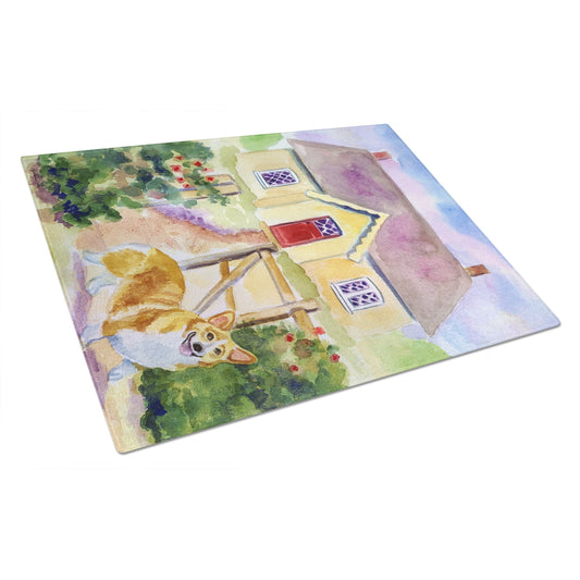 Pembroke Corgi Cottage Visit Glass Cutting Board Large
