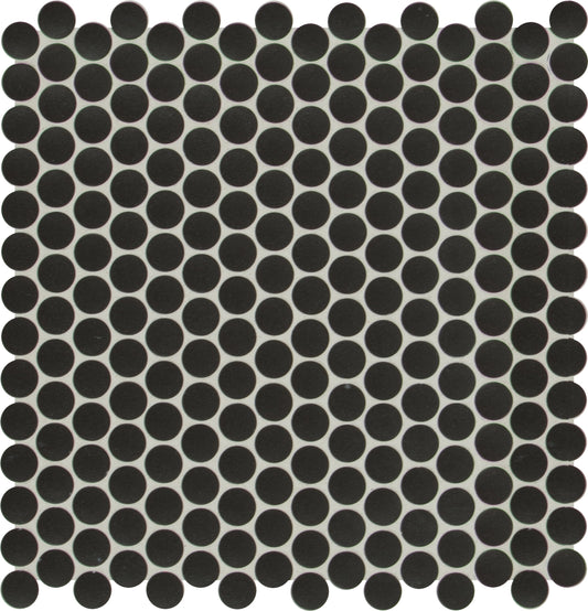 Penny Round Nero 11.3 in. x 12.2 in. x 6 mm Porcelain Mesh-Mounted Mosaic Tile (14.36 sq. ft. / case)