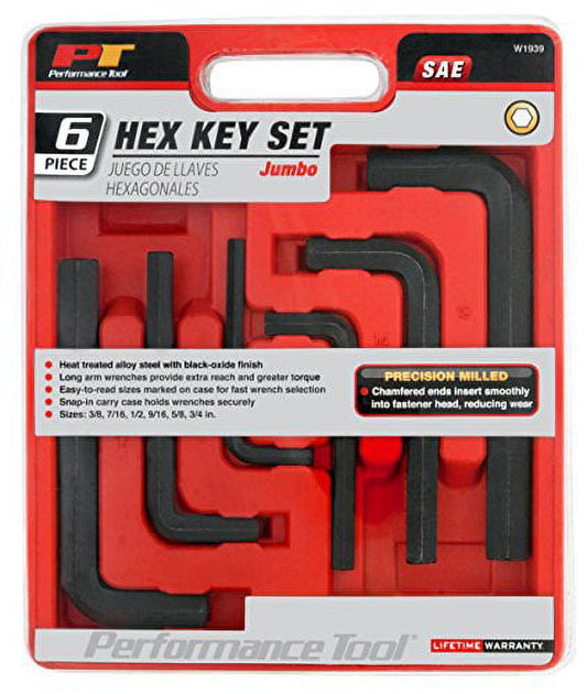 Performance Tool W1939 6 pc JUMBO HEX KEY SET SAE