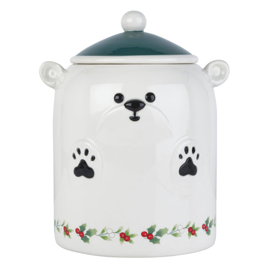 Pfaltzgraff Winterberry 9 in Dolomite Canister Polar Bear