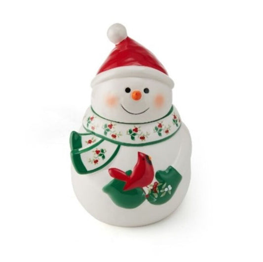 Pfaltzgraff Winterberry Snowman with Cardinal 10 in Cookie Jar