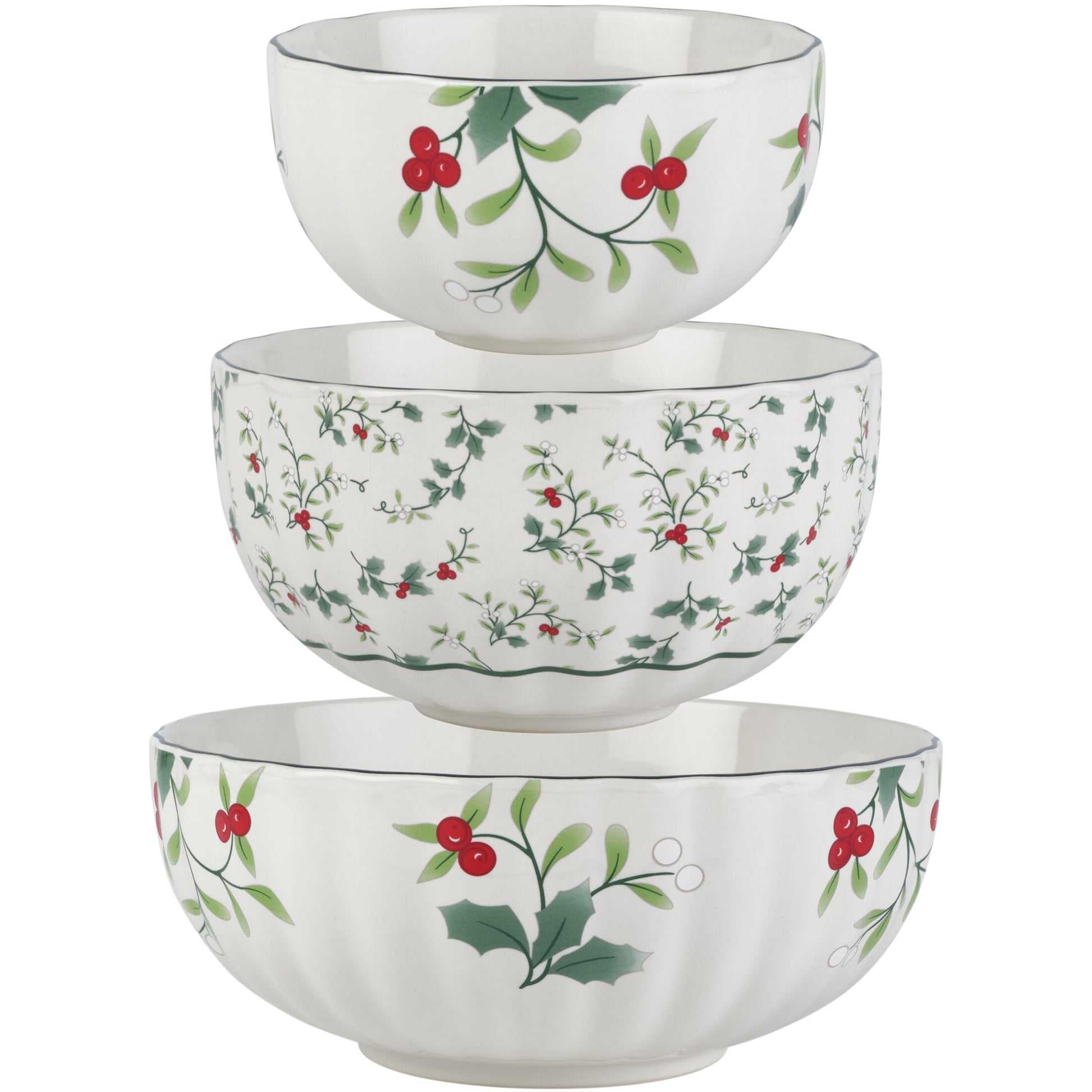 Pfaltzgraff Winterberry Stoneware Scallop Serving Bowls Micro Macro set of 3