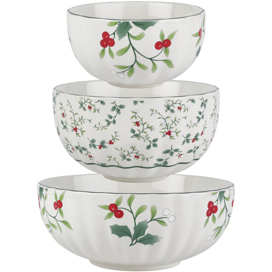 Pfaltzgraff Winterberry Stoneware Scallop Serving Bowls Micro Macro set of 3