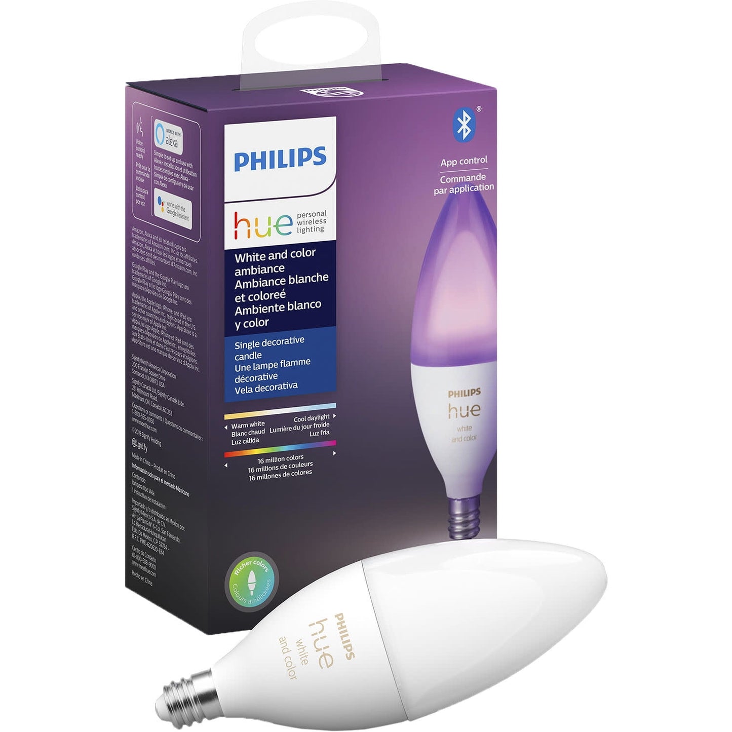 Philips Hue White and Color Ambiance E12 Bulb, White, 60 Watts