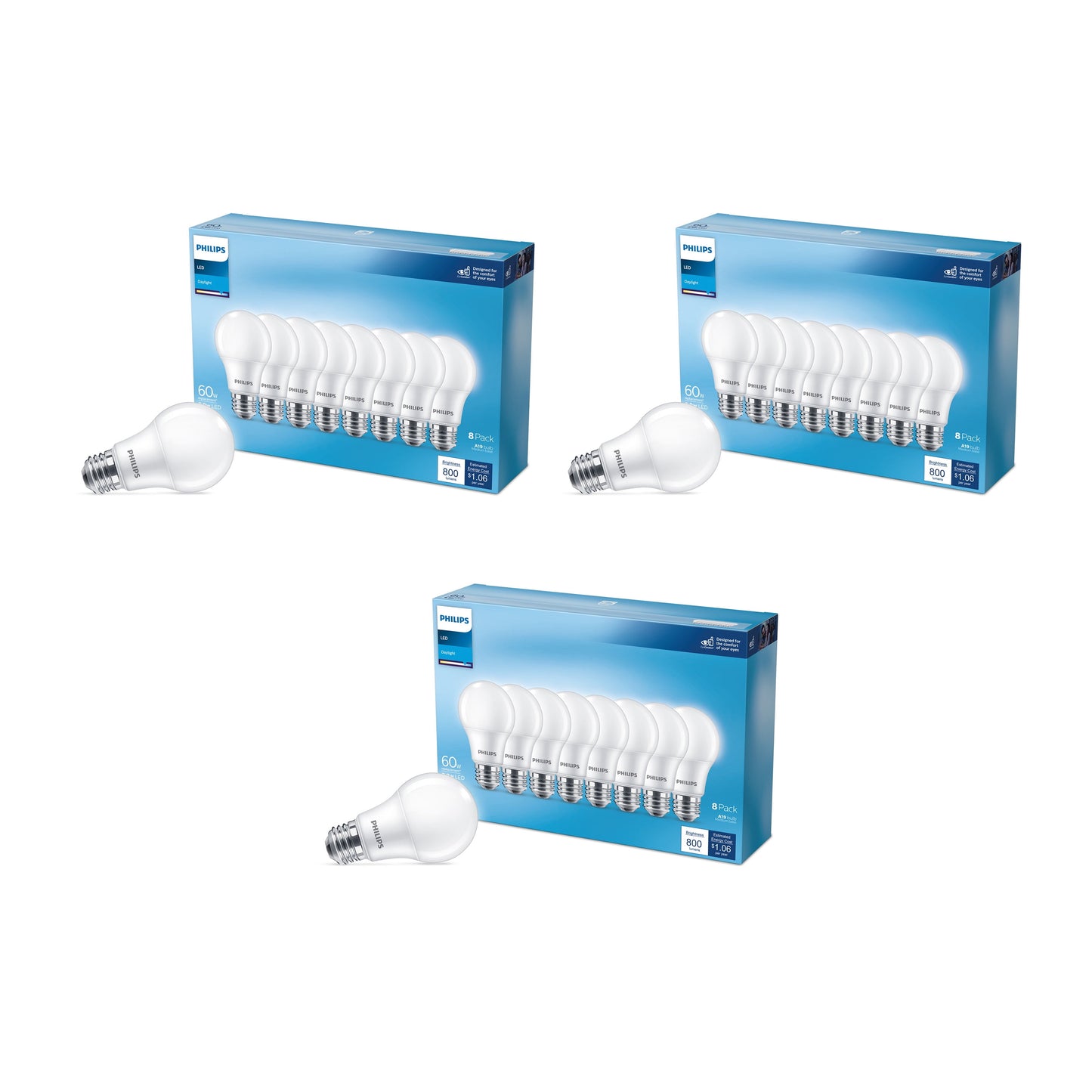 Philips LED 60-Watt Equivalent A19 General Purpose Household Light Bulb, Frosted Daylight, Non-Dimmable, E26 Medium Base (24-Pack)