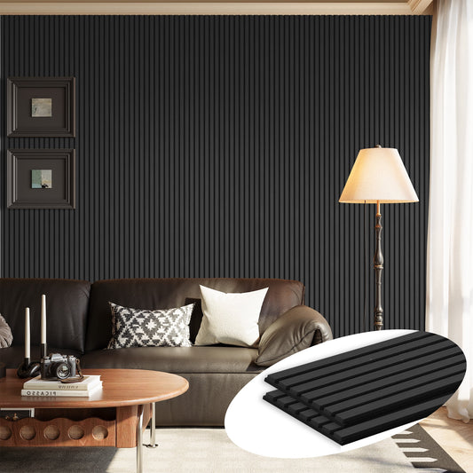 Plank & Hue 2Pcs 106"x12.6" Wood Slat Acoustic Wall Panels, 3D Fluted Soundproof Decorative Panels for Interior Walls, Dark Gray