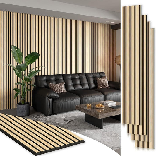 Plank & Hue 4Pcs 94.5"x12.6" Wood Soundproof Wall Panels Wood Slat Acoustic Panels, White Oak