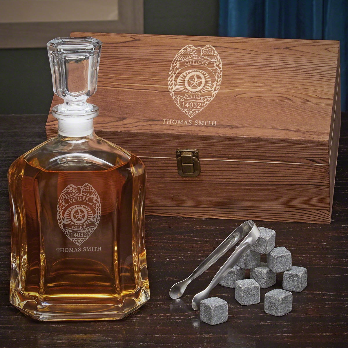 Police Badge Personalized Argos Whiskey Decanter Set