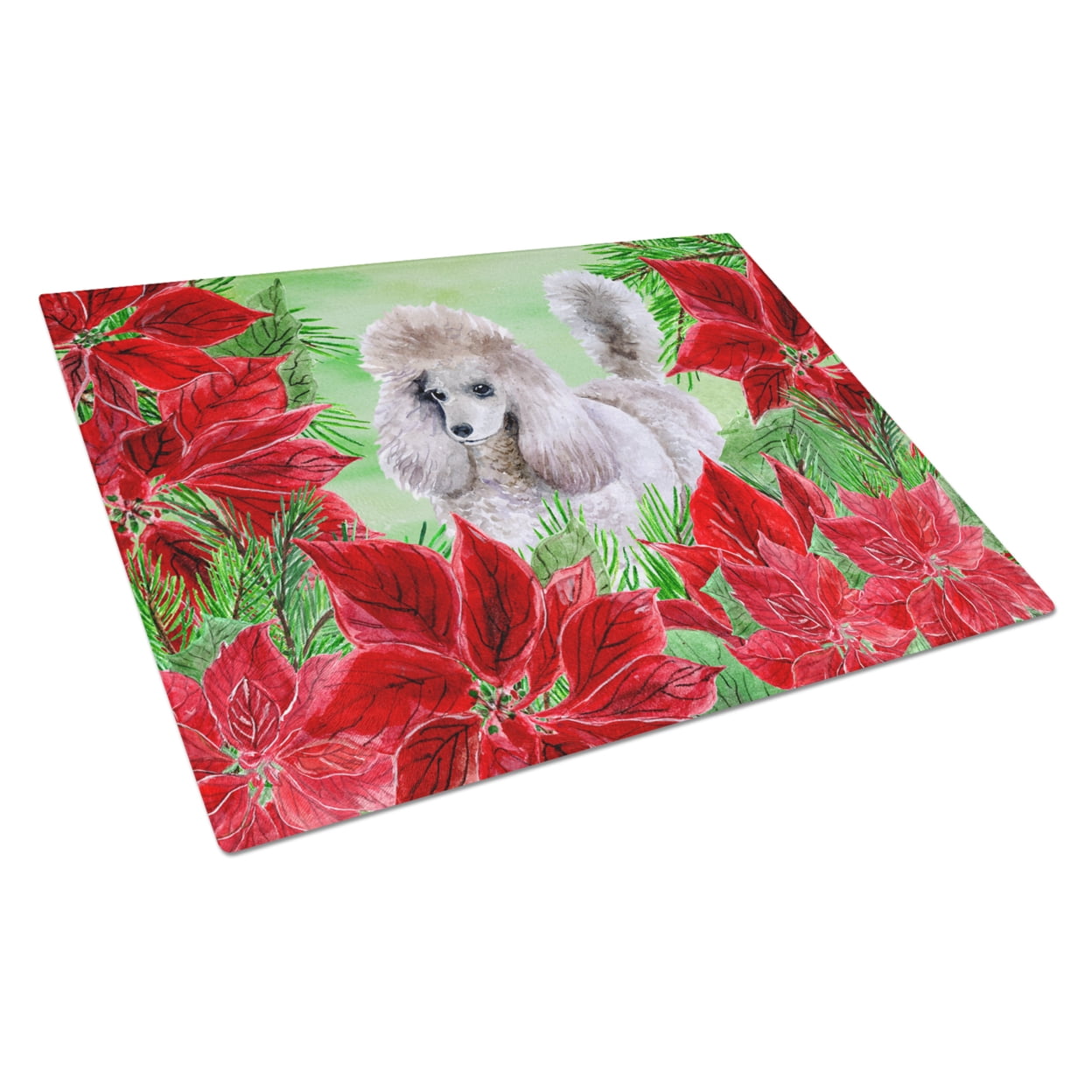Poodle Poinsettas Glass Cutting Board Large