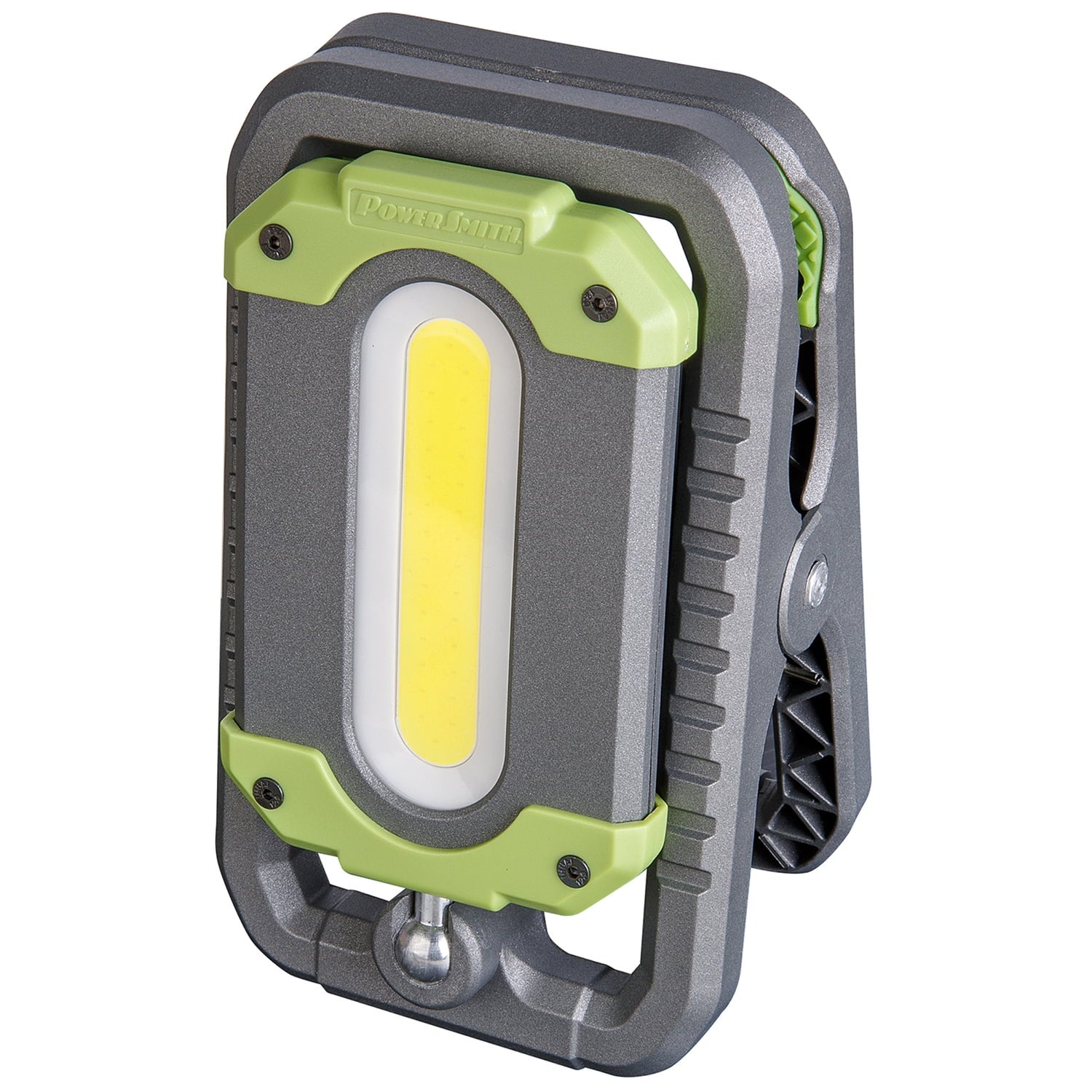 PowerSmith 1000 Lumen Rechargeable LED Clamp Light with Hanging Hook, Keyhole Slot, Magnetic Base, and 2-Year Warranty