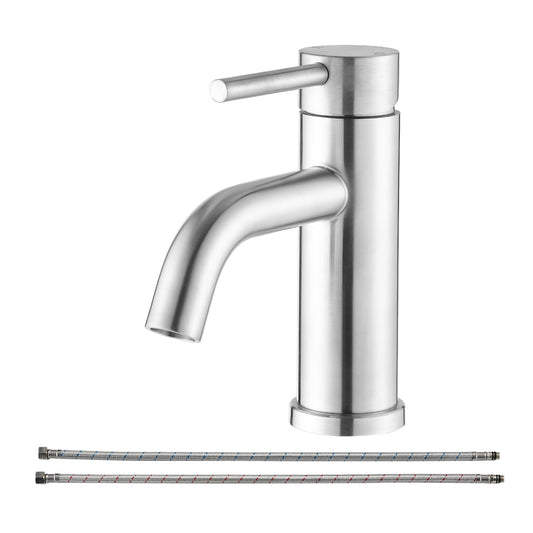 Premium Modern Bathroom Faucet,Single-hole vanity mount design,Streamlined contemporary styling,Ideal for modern bathroom vanities and sinks,Easy installation,Brushed Nickel