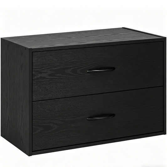 Prilinex 2 Drawer Storage Organizer, Stackable Short Closet Dresser for Clothes, Wood Drawer Dresser with Anti-Topping Kits for Bedroom Living Room, Black