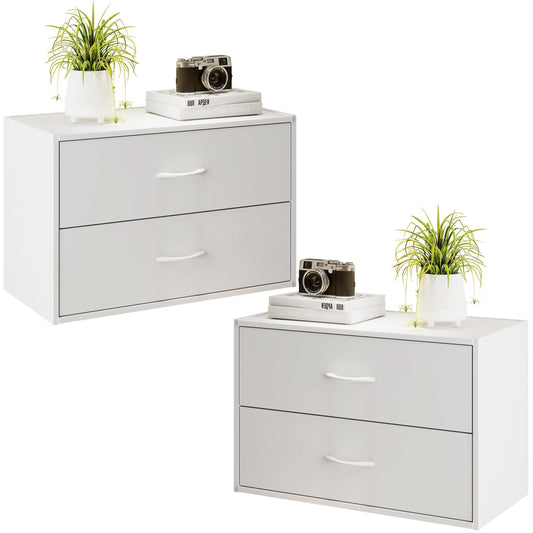 Prilinex White Dresser for Bedroom, 2 Drawers Dresser for Closet Set of 2, Wood Small Chests of Drawers, Stackable Storage Cabinet for Living Room, Hallway, Entryway