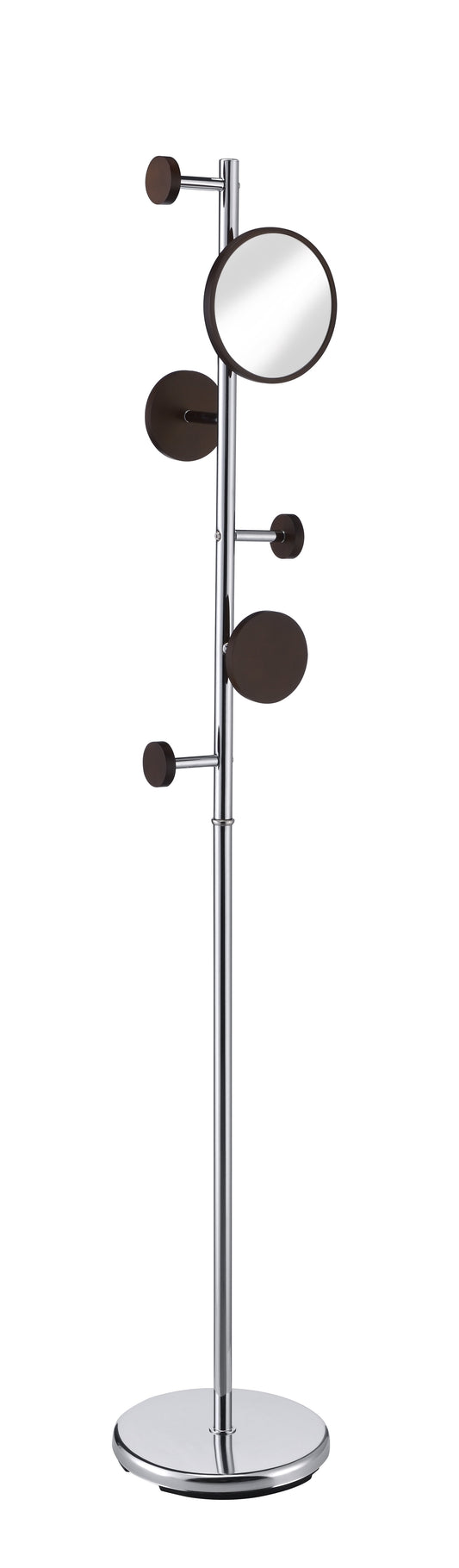 Proman Products Milano Metal Freestanding Coat Rack with 6 Hooks Included a 7" Mirror for Living Room, Bedroom, Entryway, Office, Walnut