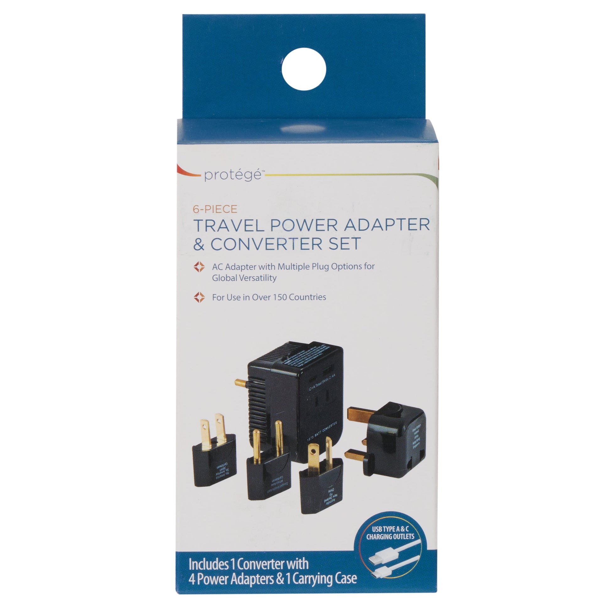 Protege 6-Piece Travel Electrical Power AC Plug Adapter and Converter Set