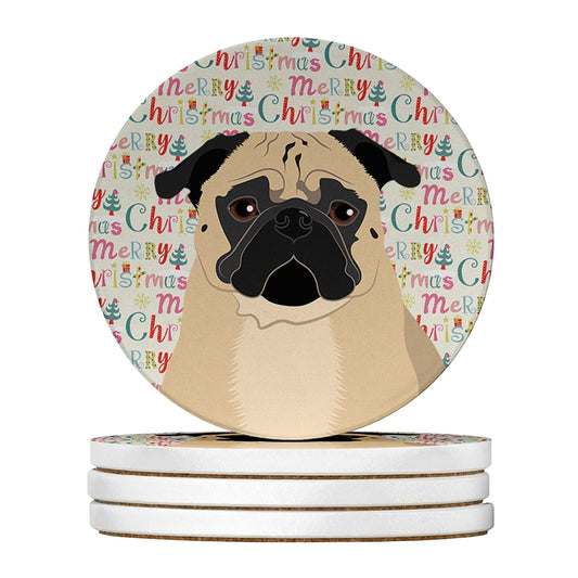 Pug Fawn #1 Christmas Large Sandstone Coasters Pack of 4 4 in x 4 in