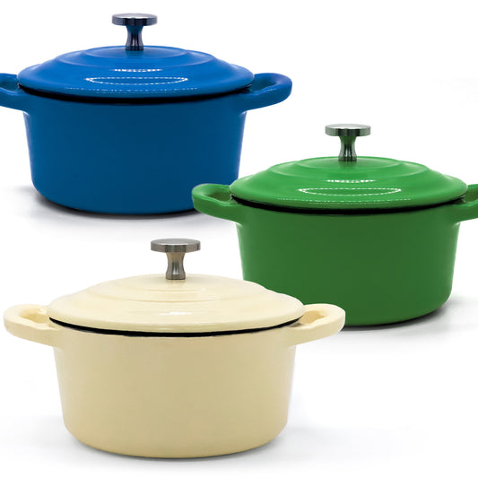 RJ Legend 8.5 Ounce Othello-Colored Cast Iron Pot, Enameled Cast Iron Mini Pot, Round Mini Cocotte, Cast Iron Set 2-Piece Black and White Cast Iron Pots, 5.5-Inch Cast Iron Pot with Lid