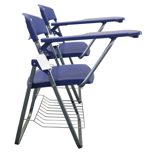RTC Group Right Hand Pad Tablet Small Arm Desk Folding Chair, Blue, 2Pk