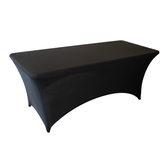 RTC Group Spandex Fitted Stretch Rectangular Tablecloth Table Cover 6 ft, 72 x 30, Black, 8 Pack