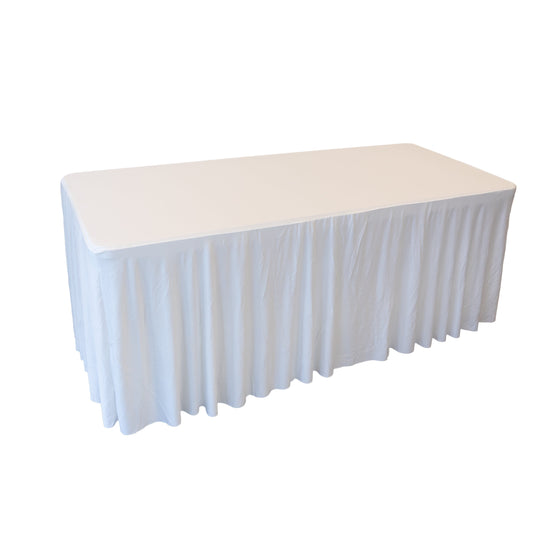 RTC Group Spandex Rectangular Tablecloth Skirt Table Cover, 6Ft Table, 72" x 30", White, 4 PK