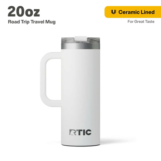 RTIC 20 oz Ceramic Lined Insulated Road Trip Travel Mug with Leak-Resistant Lid, Black