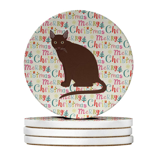 Raas Cat Christmas Large Sandstone Coasters Pack of 4 4 in x 4 in
