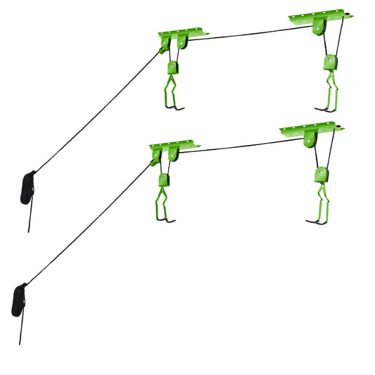 Rad Sportz Bike Hanger Set of 2 - Green Bike Hoists for Garage with 100lb Capacity