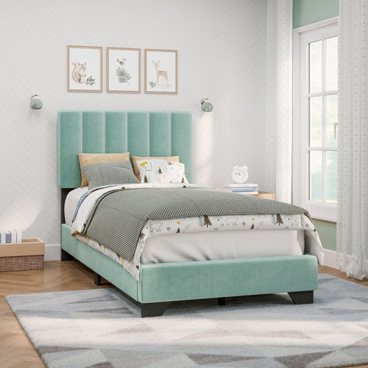 Reece Cama Twin Tapizada con Costuras en Canales, Verde Caribe, de Hillsdale Living Essentials