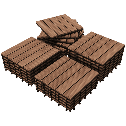 Renwick 12" x 12" Wood Flooring Tiles Wooden Pavers Indoor & Outdoor For Patio Garden, Pack of 27, Brown