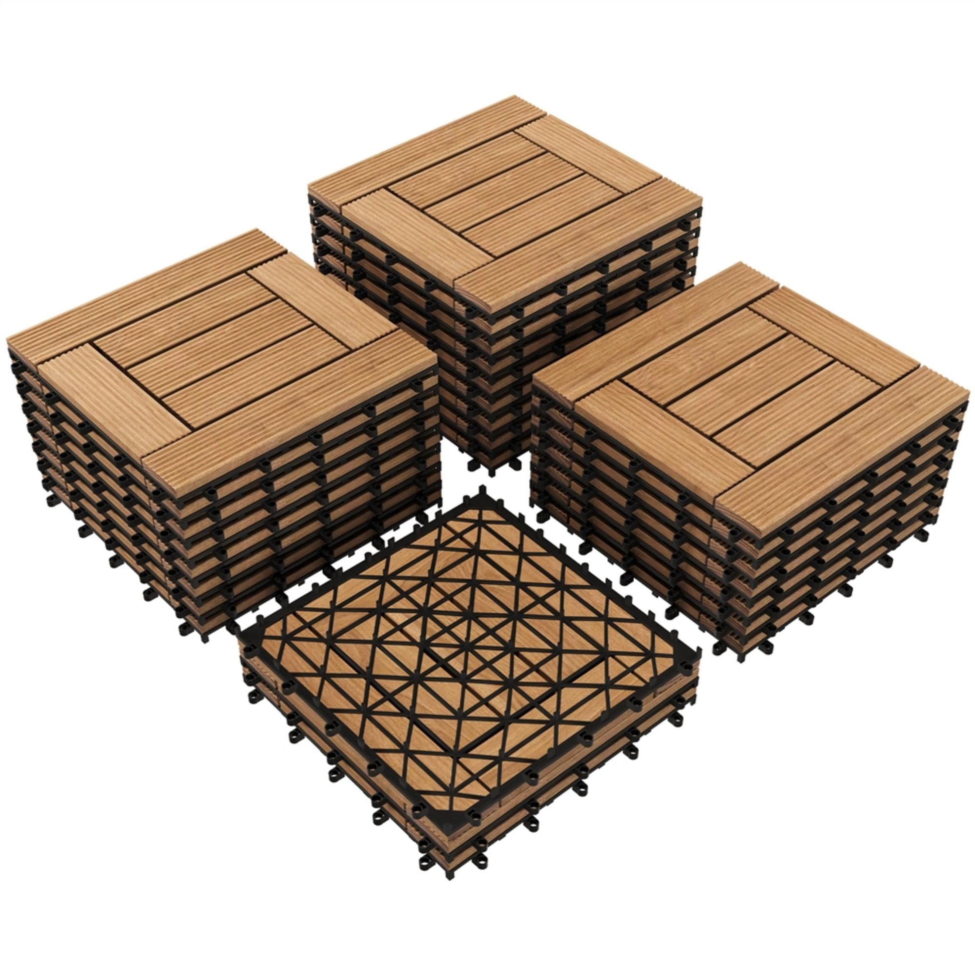 Renwick 27 Pieces Acacia Wood Interlocking Deck Tiles for Outdoor & Indoor, Natural Wood