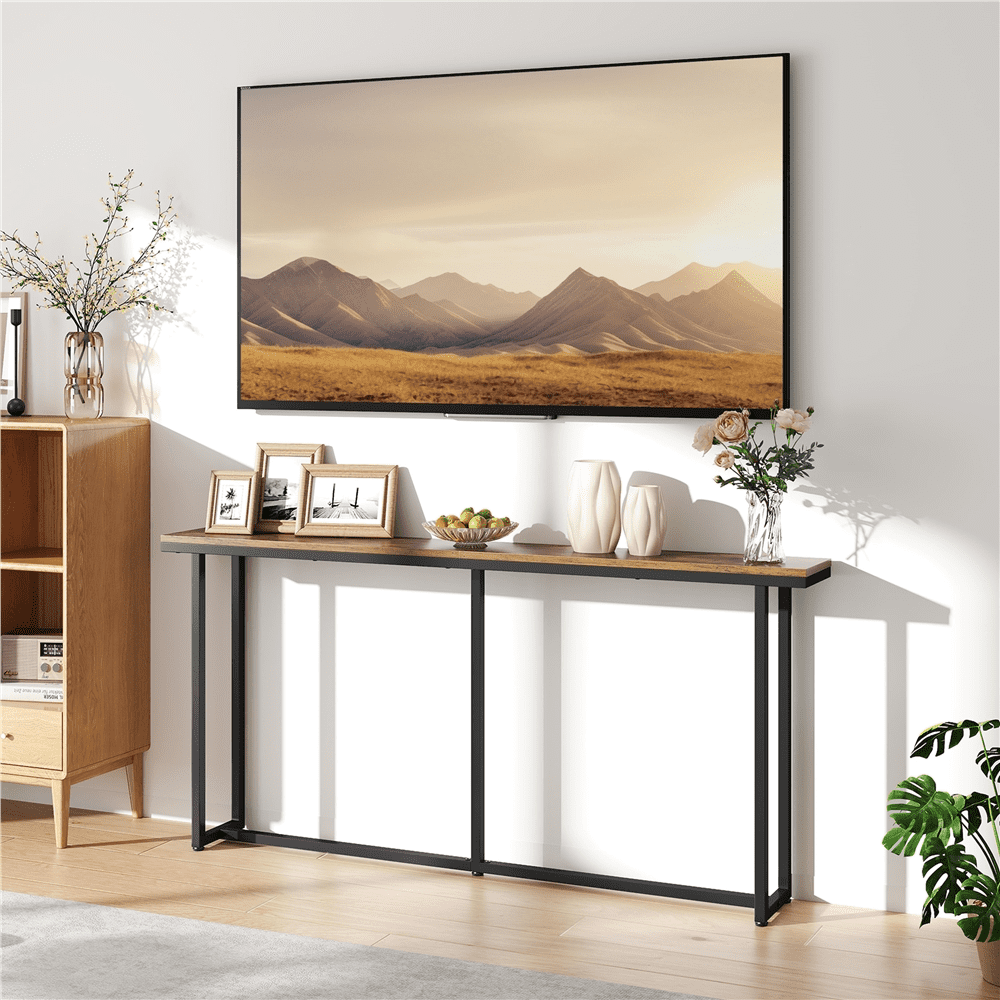 Renwick 71" L Modern Extended Console Table for Hallway Living Room, Rustic Brown