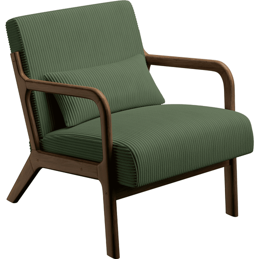 Renwick Corduroy Accent Armchair with Solid Wood Legs, Dark Green