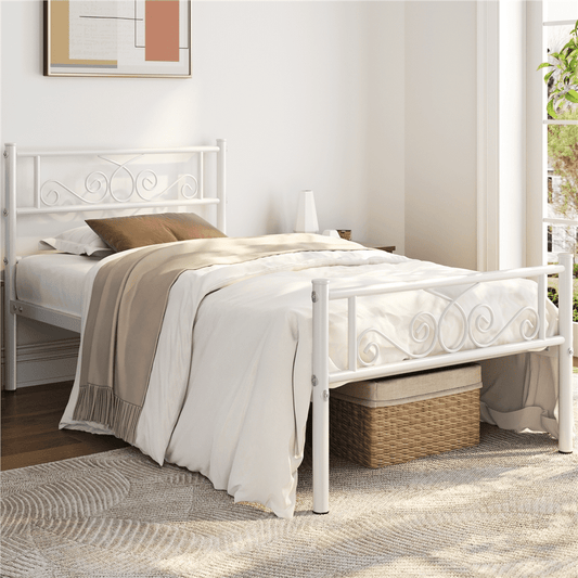 Renwick Twin Size Modern Scroll Metal Platform Bed for Adult, White
