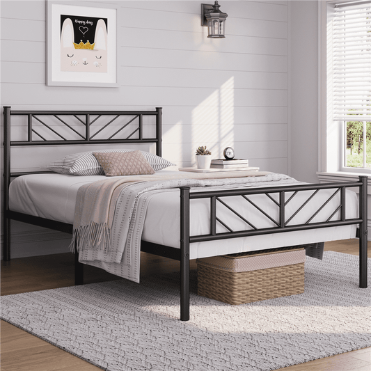 Renwick Cama de Plataforma de Metal TamaÃ±o Twin con DiseÃ±o de Flecha, Adulto, Negro