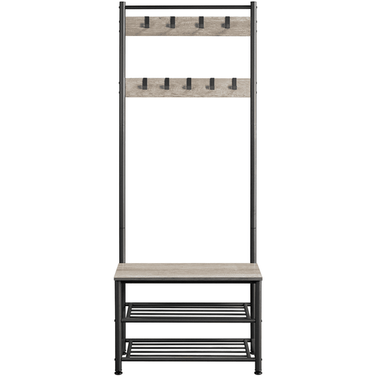 Renwick Metal Hall Tree with Shoe Shelves & Movable Hooks, Gray