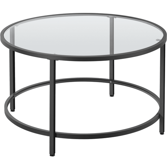 Renwick Modern Glass Top Coffee Table with Adjustable Foot Pads, Black