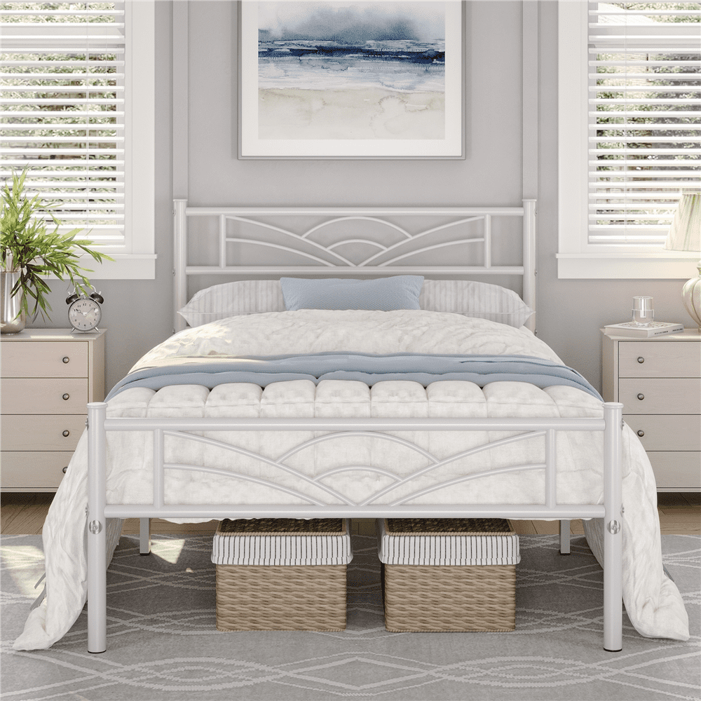 Renwick Twin Size Cloud-Inspired Design Metal Bed for Adult, White