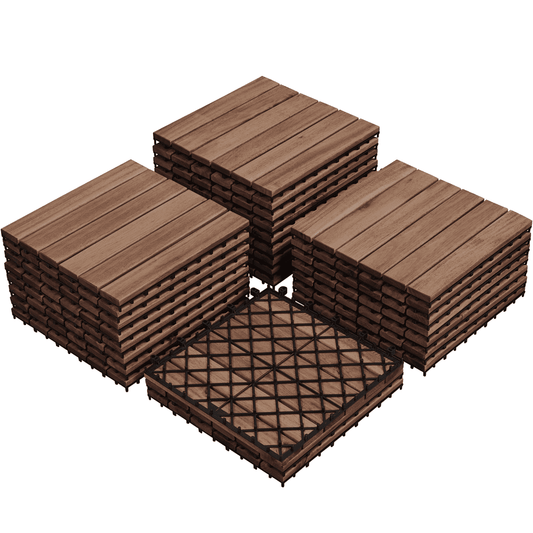 Renwick Wood Interlocking Flooring Tiles for Patio Garden Deck, Pack of 27, Brown