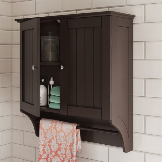 RiverRidge Ashland 2-Door Bathroom Medicine Cabinet Wall Storage with Towel Bar - Gray