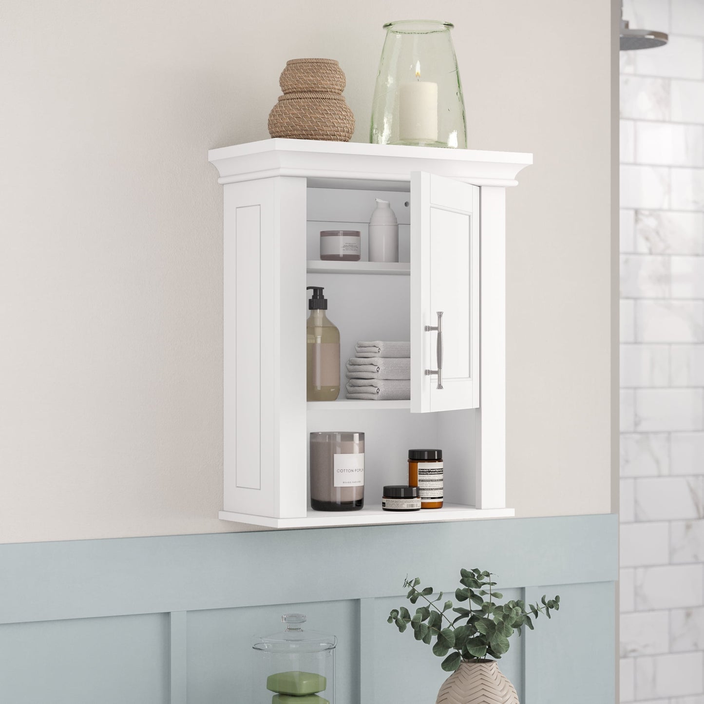 RiverRidge Somerset 1-Door Bathroom Medicine Cabinet Laundry Wall Storage Shelf - White