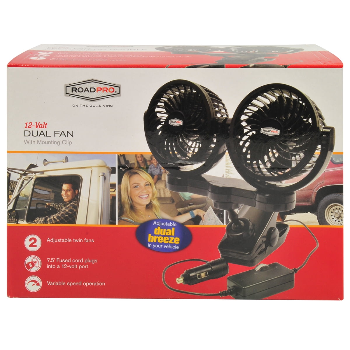 RoadPro 12-Volt Dual Fan with Mounting Clip