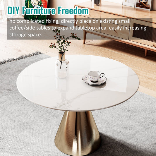 Round Glass Table Top, 30 Inch Marble Pattern Tempered Glass Replacement Desktop for Indoor Outdoor Patio Home Furniture, White