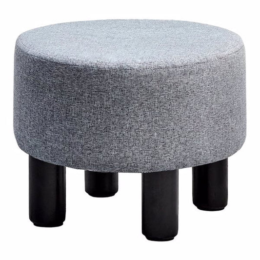 Round Linen Ottoman Foot Stool â€“ Padded Footrest with Non-Skid Pine Legs, Soft Step Stool for Couch, Desk, Dorm, Office, Hallway Dark Grey