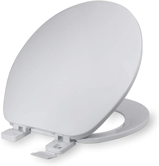 Round Plastic Toilet Seat with Adjustable Hinge, White