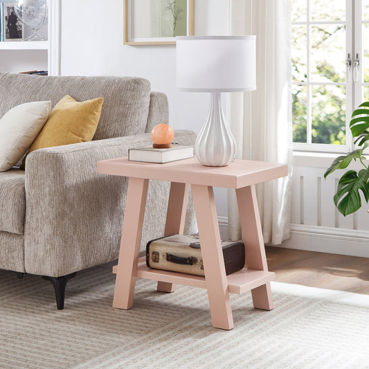 Roundhill Furniture Athens Contemporary Wood Shelf Side Table in Pink
