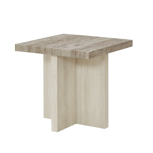 Roundhill Furniture Mchome Square End Table, Nightstand, Weathered Gray and Beige