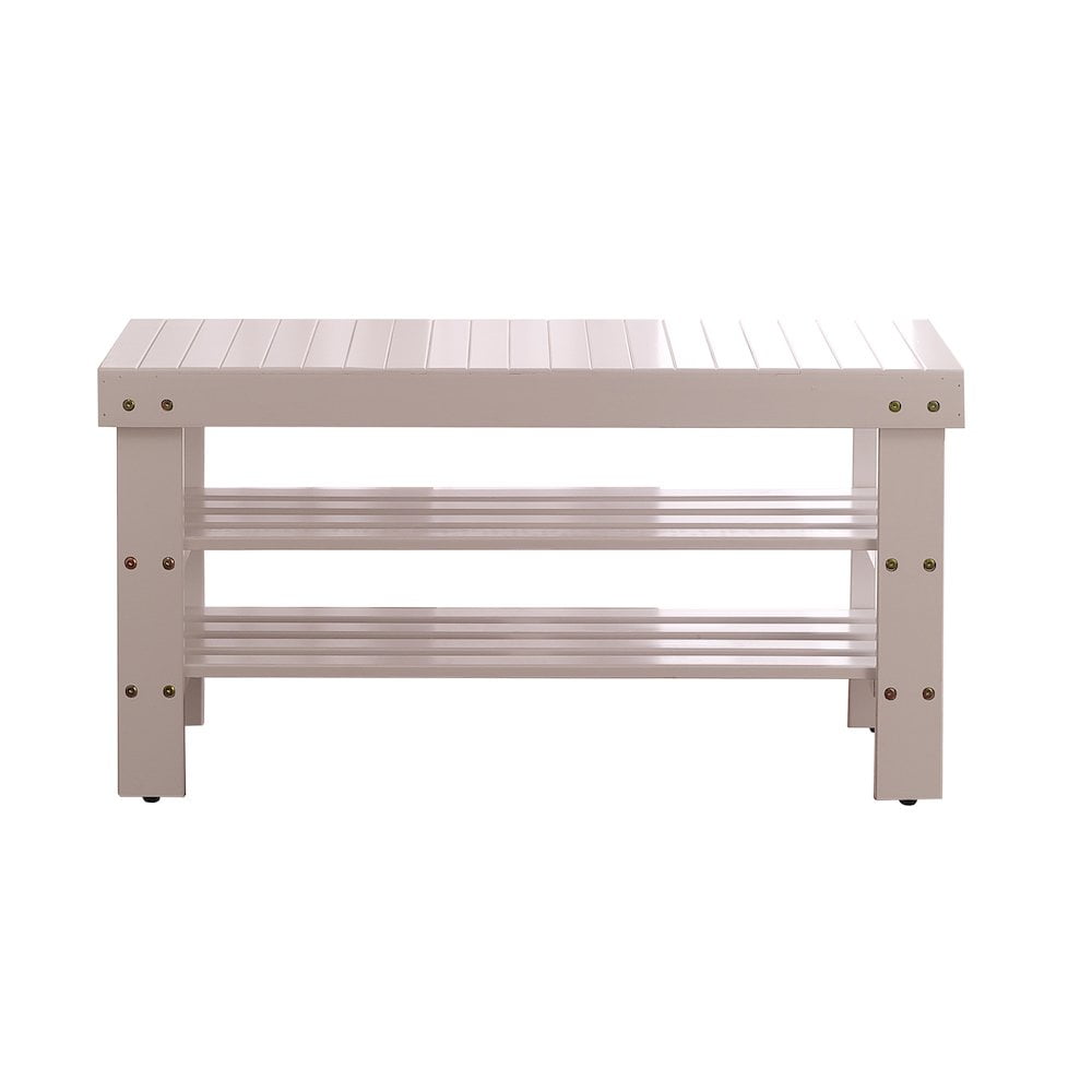 Roundhill Pina Solid Wood Storage Shoe Bench, Multiple Colors